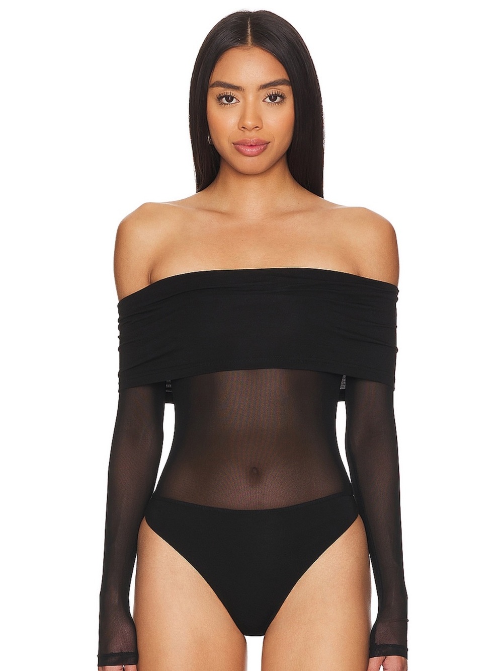 Superdown (Revolve) Black Off-Shoulder Mesh Bodysuit